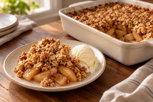 Easy Cinnamon Apple Crisp -  A cozy apple dessert with a buttery oat topping.